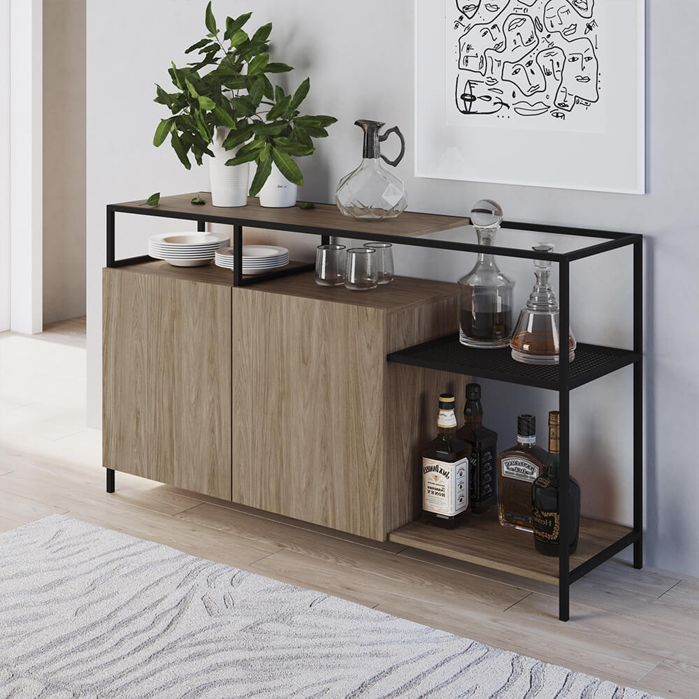 Buffet Bar Dinâmico York 135cm Estrutura Preto Fosco - Hanover
