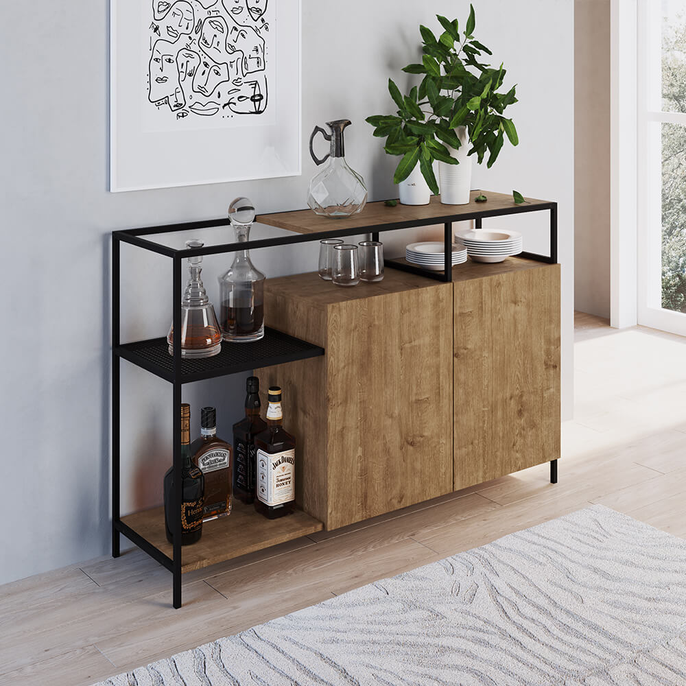Buffet Bar Dinâmico York 135cm Estrutura Preto Fosco - Vermont