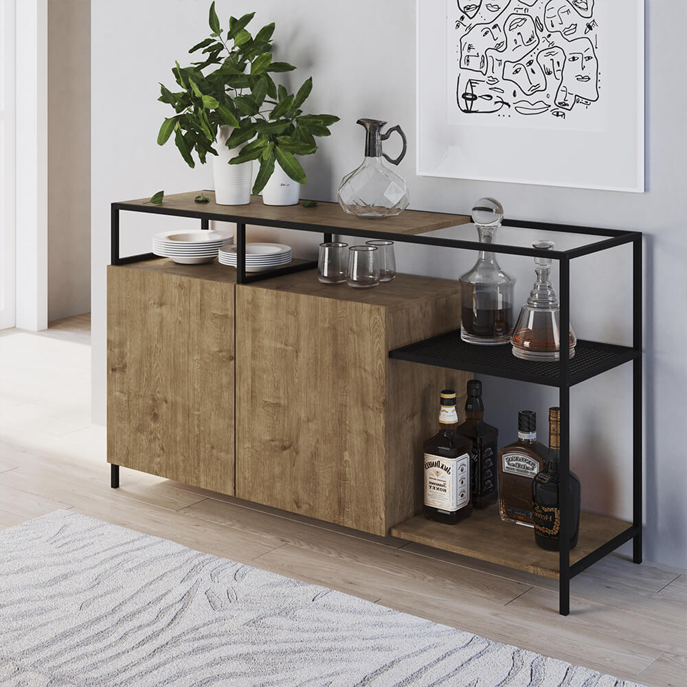 Buffet Bar Dinâmico York 135cm Estrutura Preto Fosco - Vermont