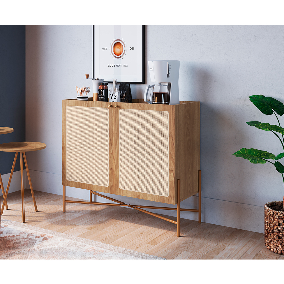Buffet Bar Oslo 2 PT Hanover e Dourado 81 cm
