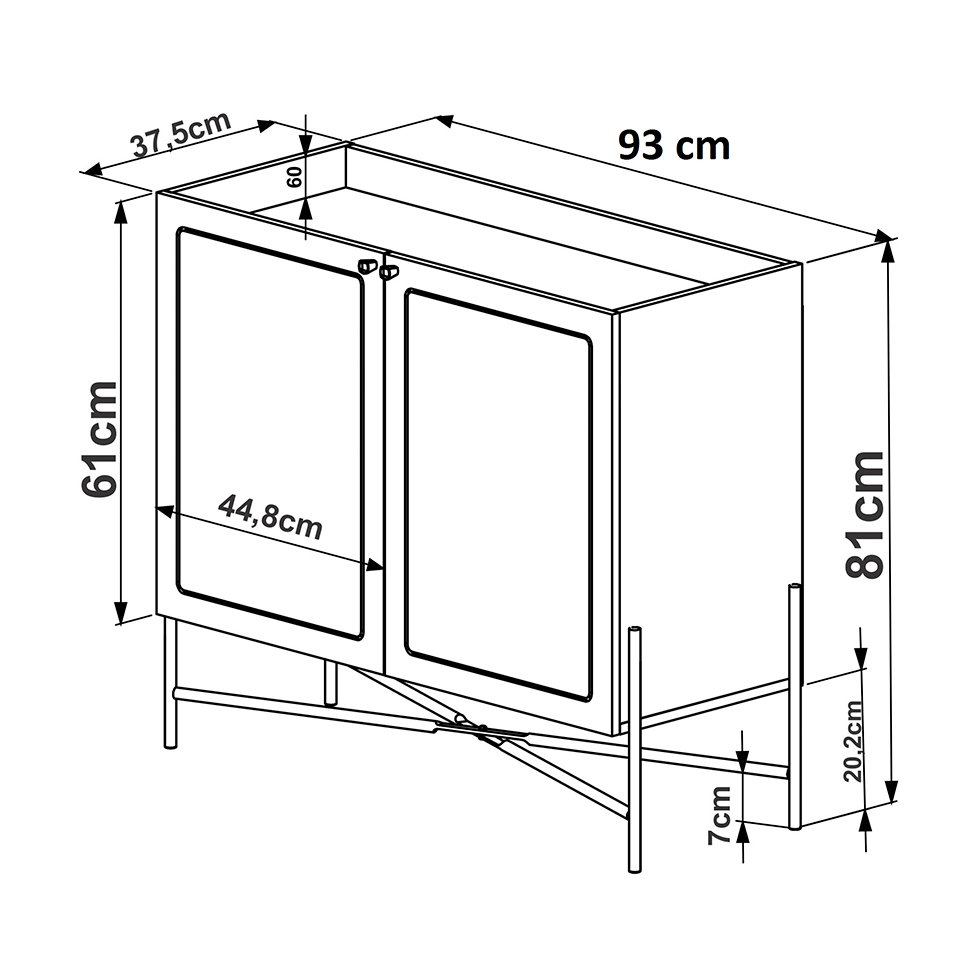 Buffet Bar Oslo 2 PT Hanover e Dourado 81 cm
