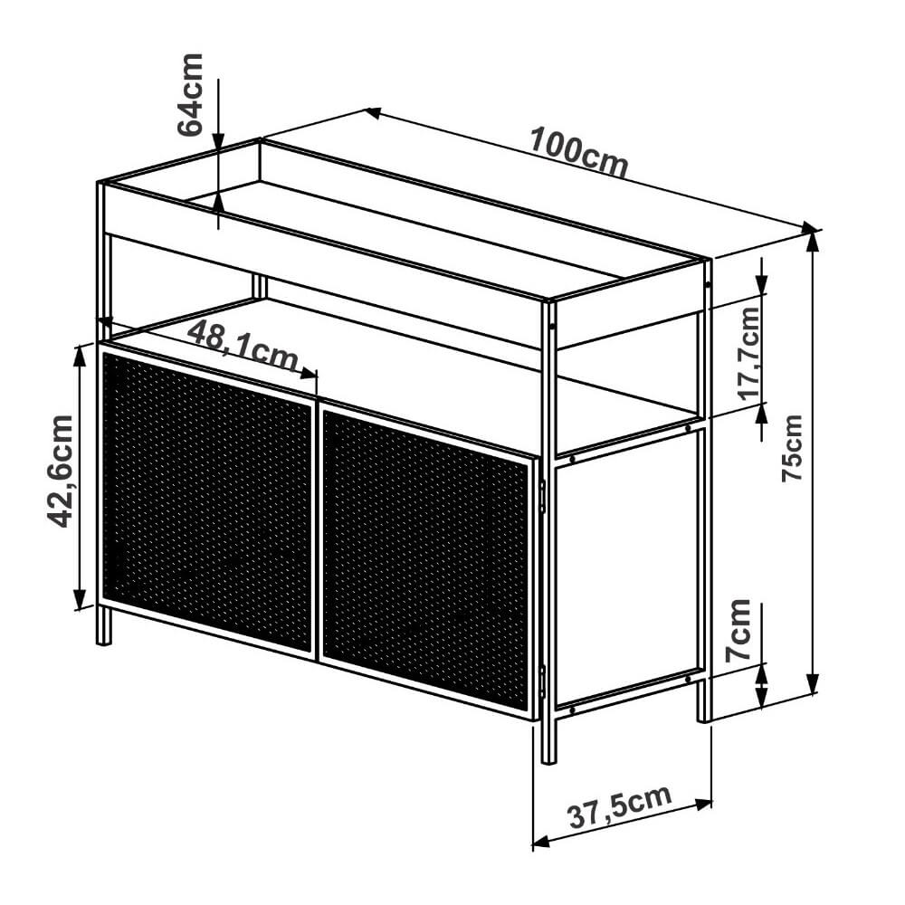 Buffet Bar York 100cm Estrutura Preto Fosco - Hanover
