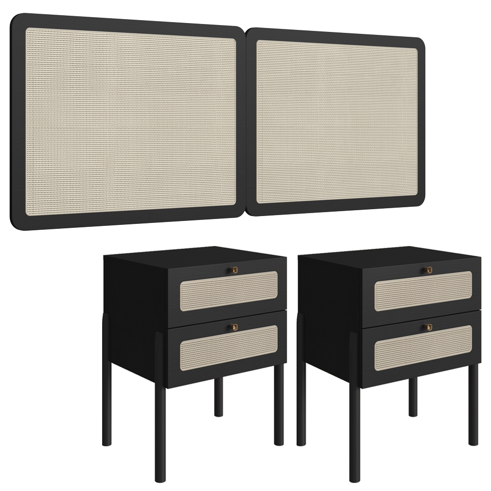 Cabeceira Casal 160 cm 02 Mesas Cabeceira Palinha 27978 Nero Preto Artesano