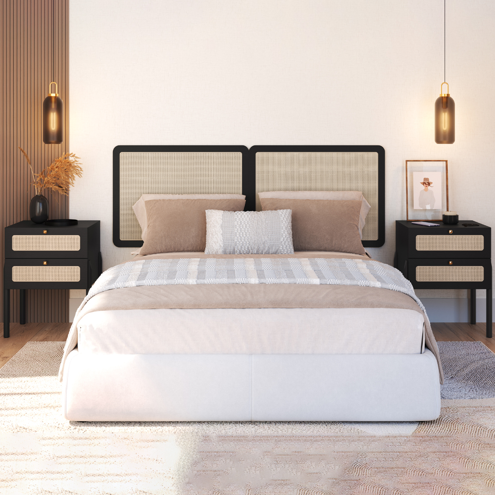 Cabeceira Casal 160 cm 02 Mesas Cabeceira Palinha 27978 Nero Preto Artesano