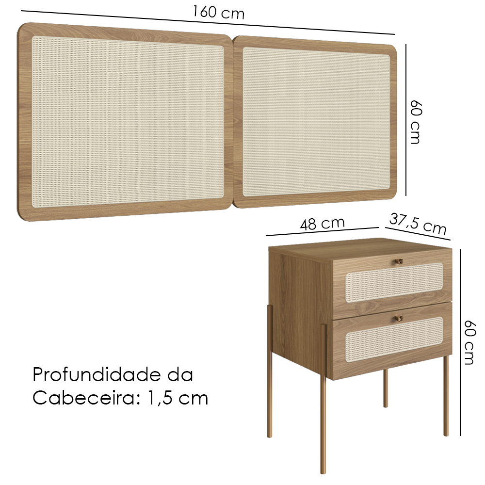 Cabeceira Casal 160 cm 02 Mesas Cabeceira Palinha 28978 Hanover Dourado Artesano