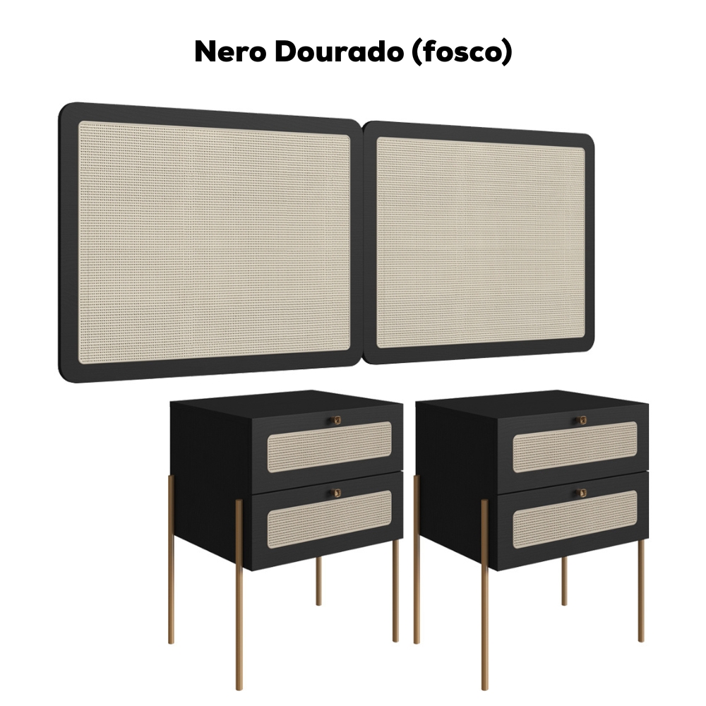 Cabeceira Casal 160 cm 02 Mesas Cabeceira Palinha 28978 Nero Dourado Artesano