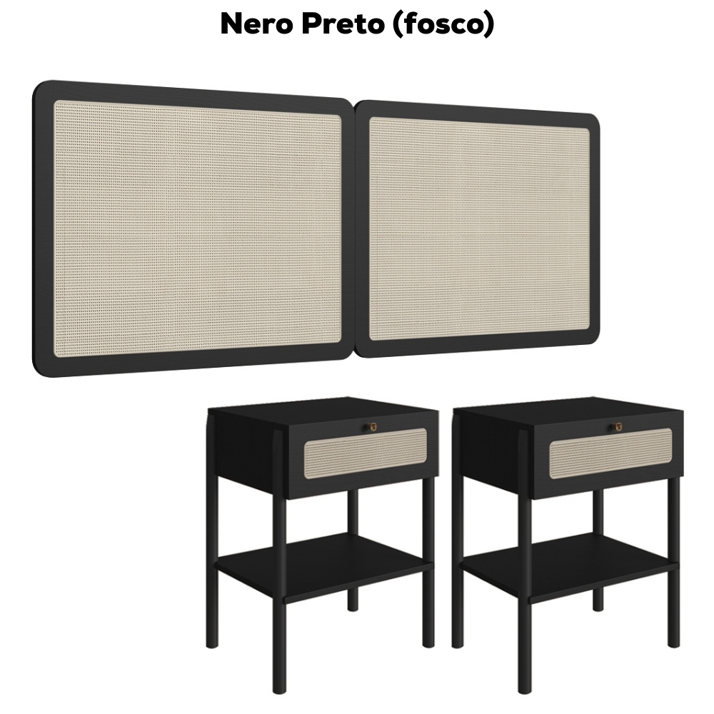 Cabeceira Casal e 2 Mesas Cabeceira Palinha 27977 Nero Preto Artesano