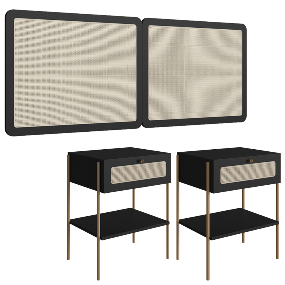 Cabeceira Casal e 2 Mesas Cabeceira Palinha 28977 Nero Dourado Artesano