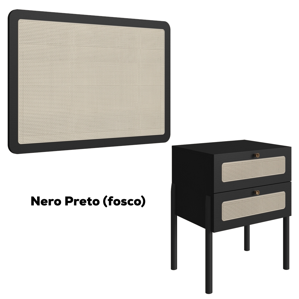 Cabeceira Solteiro e Mesa Cabeceira Palinha 27976 Nero Preto Artesano