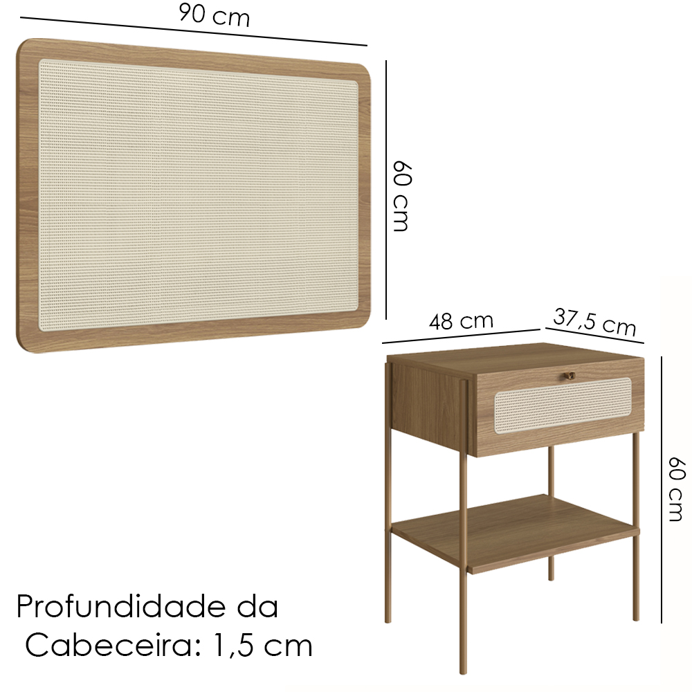 Cabeceira Solteiro e Mesa Cabeceira Palinha 28975 Hanover Dourado Artesano