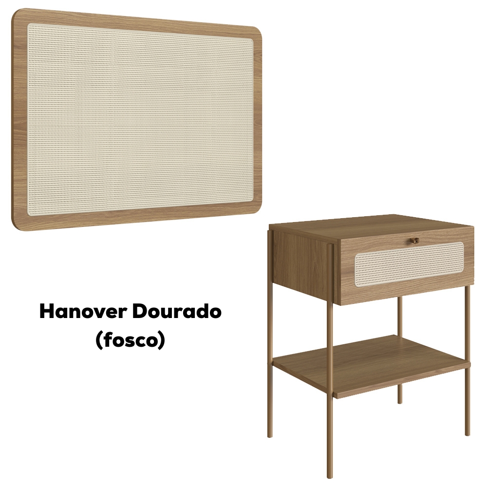 Cabeceira Solteiro e Mesa Cabeceira Palinha 28975 Hanover Dourado Artesano