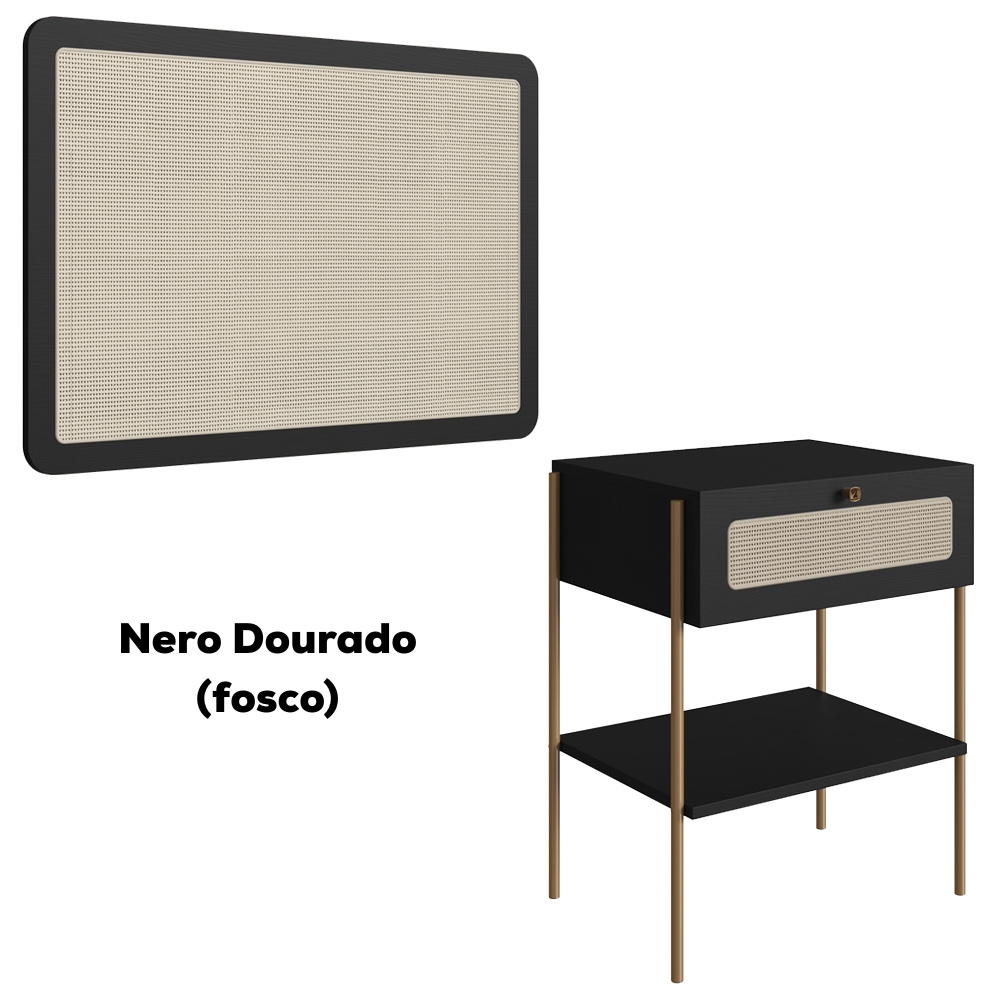 Cabeceira Solteiro e Mesa Cabeceira Palinha 28975 Nero Dourado Artesano