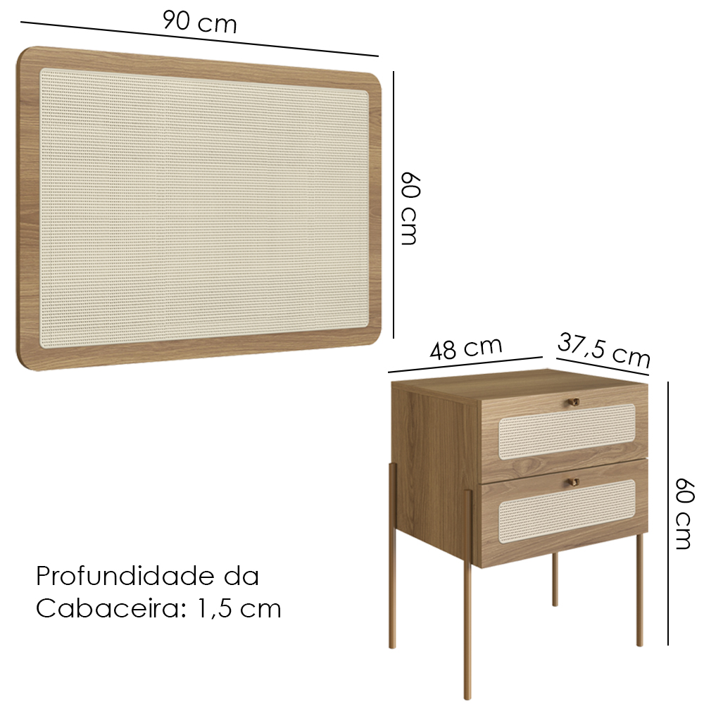 Cabeceira Solteiro e Mesa Cabeceira Palinha 28976 Hanover Dourado Artesano