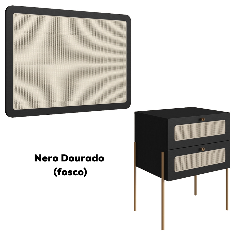 Cabeceira Solteiro e Mesa Cabeceira Palinha 28976 Nero Dourado Artesano