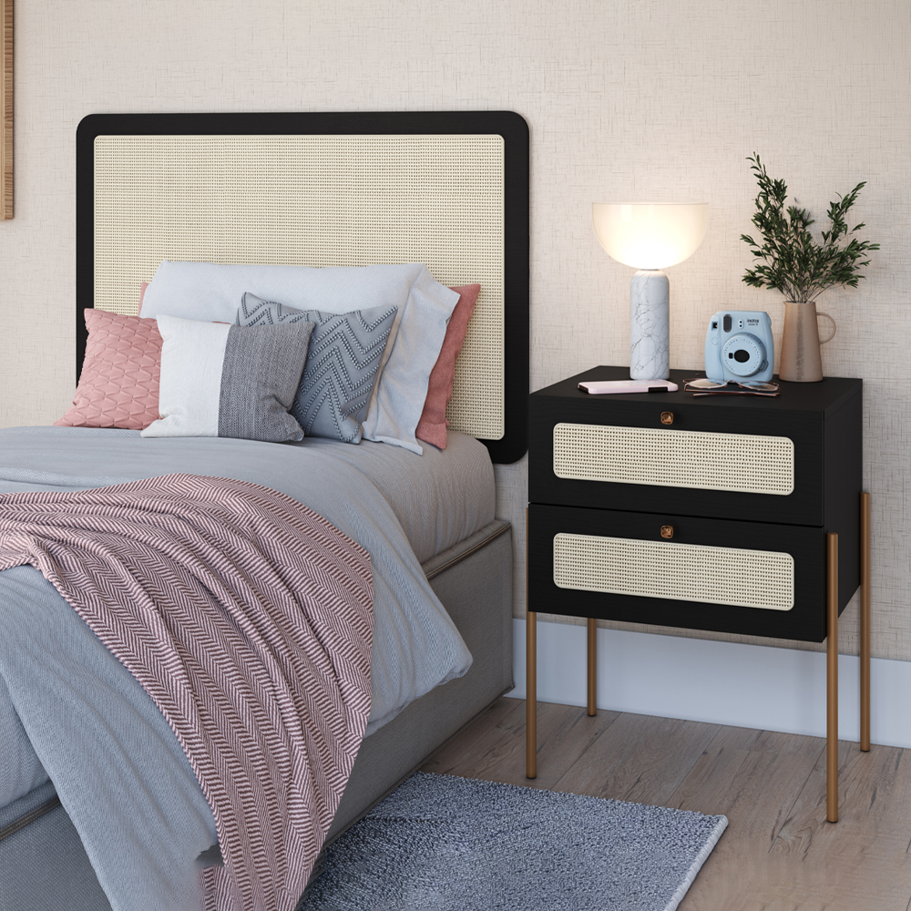 Cabeceira Solteiro e Mesa Cabeceira Palinha 28976 Nero Dourado Artesano
