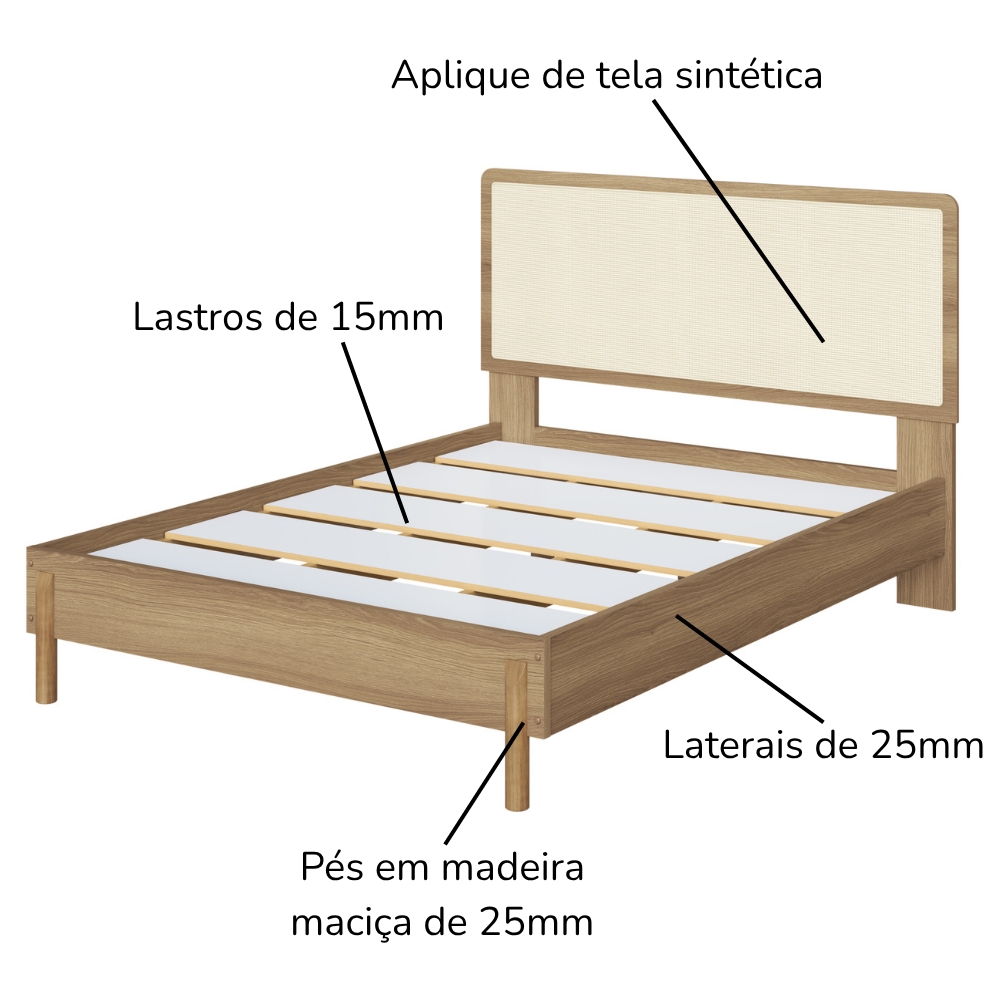 Cama Casal Palhinha Oslo 27055 Pes Madeira 152 cm Hanover Artesano