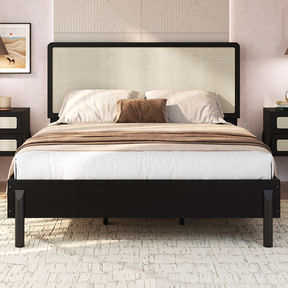 Cama Casal Palhinha Oslo 27055 Pes Madeira 152 cm Nero Artesano
