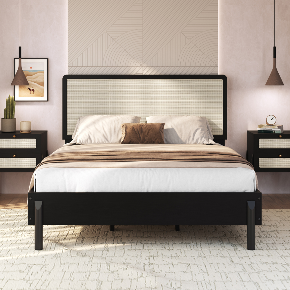 Cama Casal Palhinha Oslo 27055 Pes Madeira 152 cm Nero Artesano