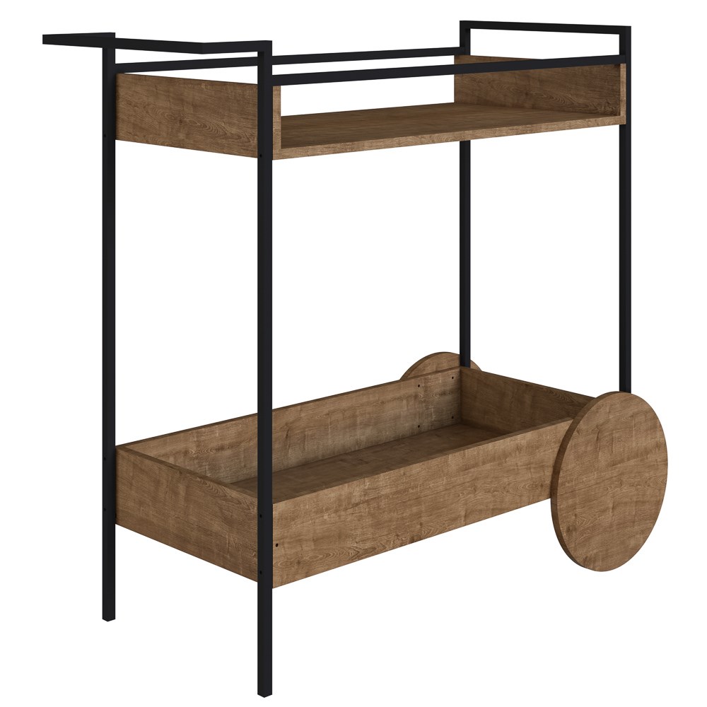 Carrinho Bar 2 Caixas Com Rodízios  Estilo Industrial Steel Quadra Vermont Base Preta - Artesano