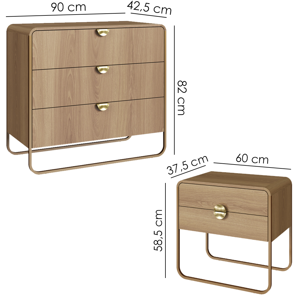 Comoda 02 Mesas de Cabeceira Organica Hanover Dourado Artesano