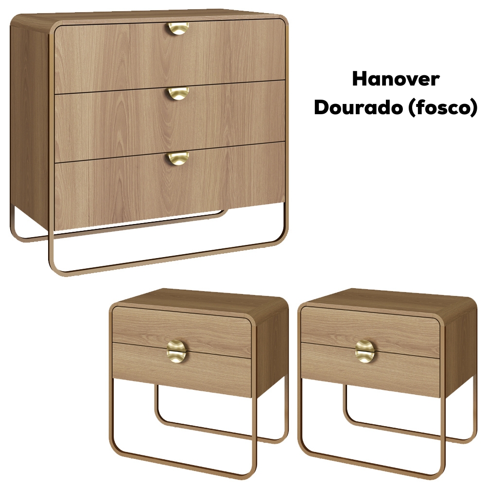 Comoda 02 Mesas de Cabeceira Organica Hanover Dourado Artesano