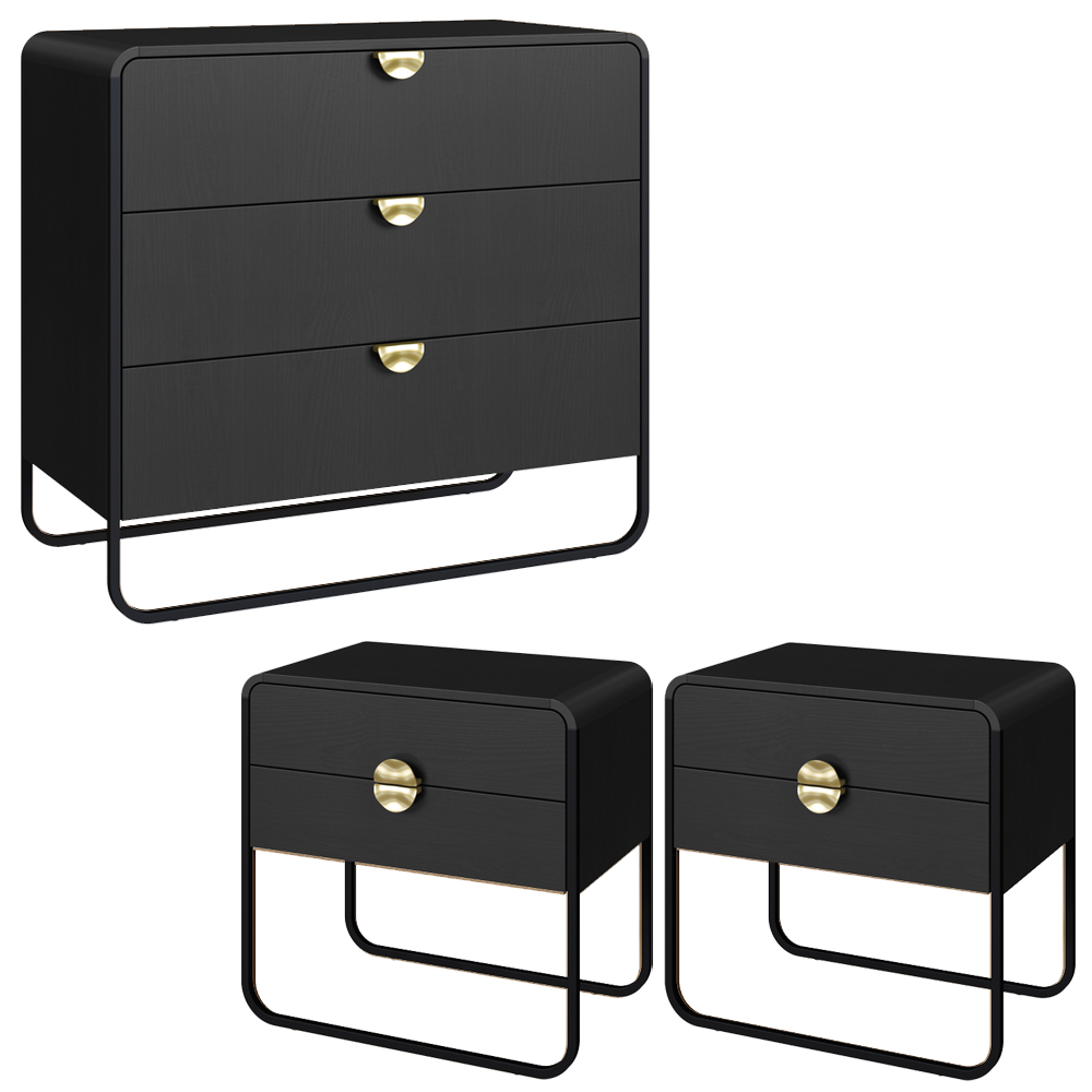 Comoda 02 Mesas de Cabeceira Organica Nero Preto Artesano