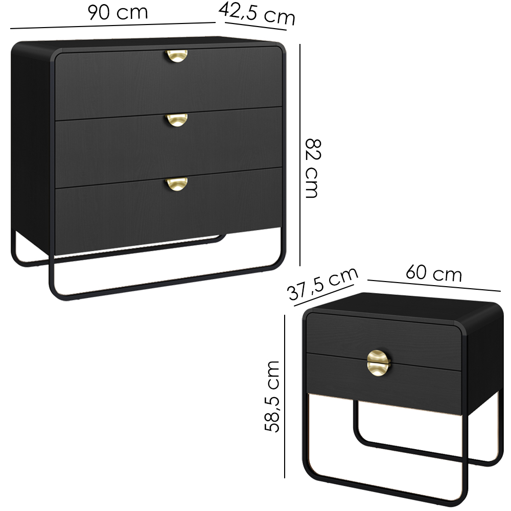 Comoda 02 Mesas de Cabeceira Organica Nero Preto Artesano