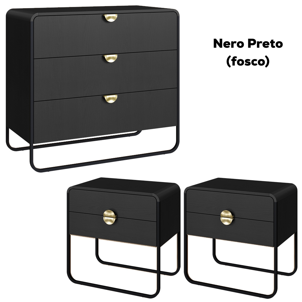 Comoda 02 Mesas de Cabeceira Organica Nero Preto Artesano