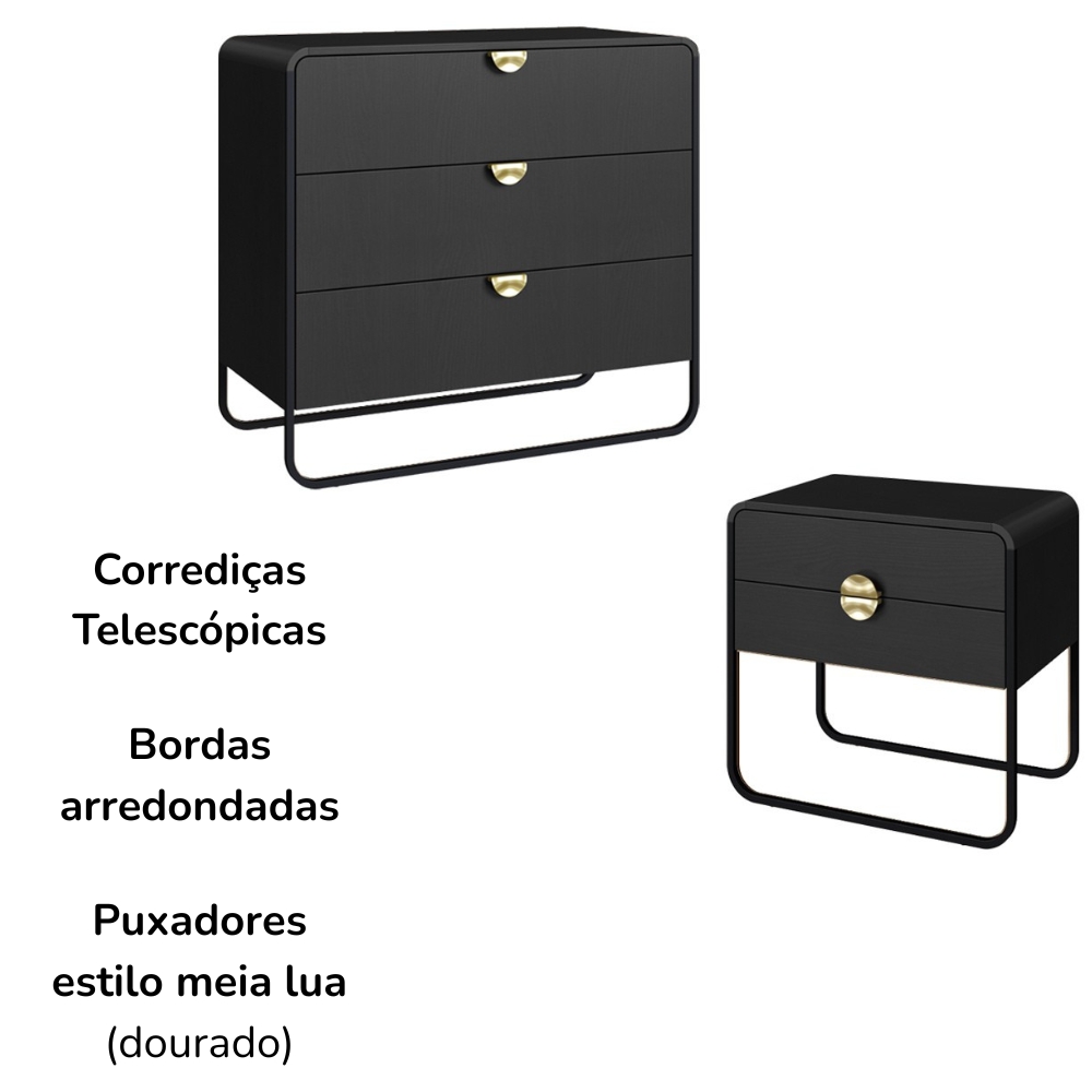 Comoda 02 Mesas de Cabeceira Organica Nero Preto Artesano