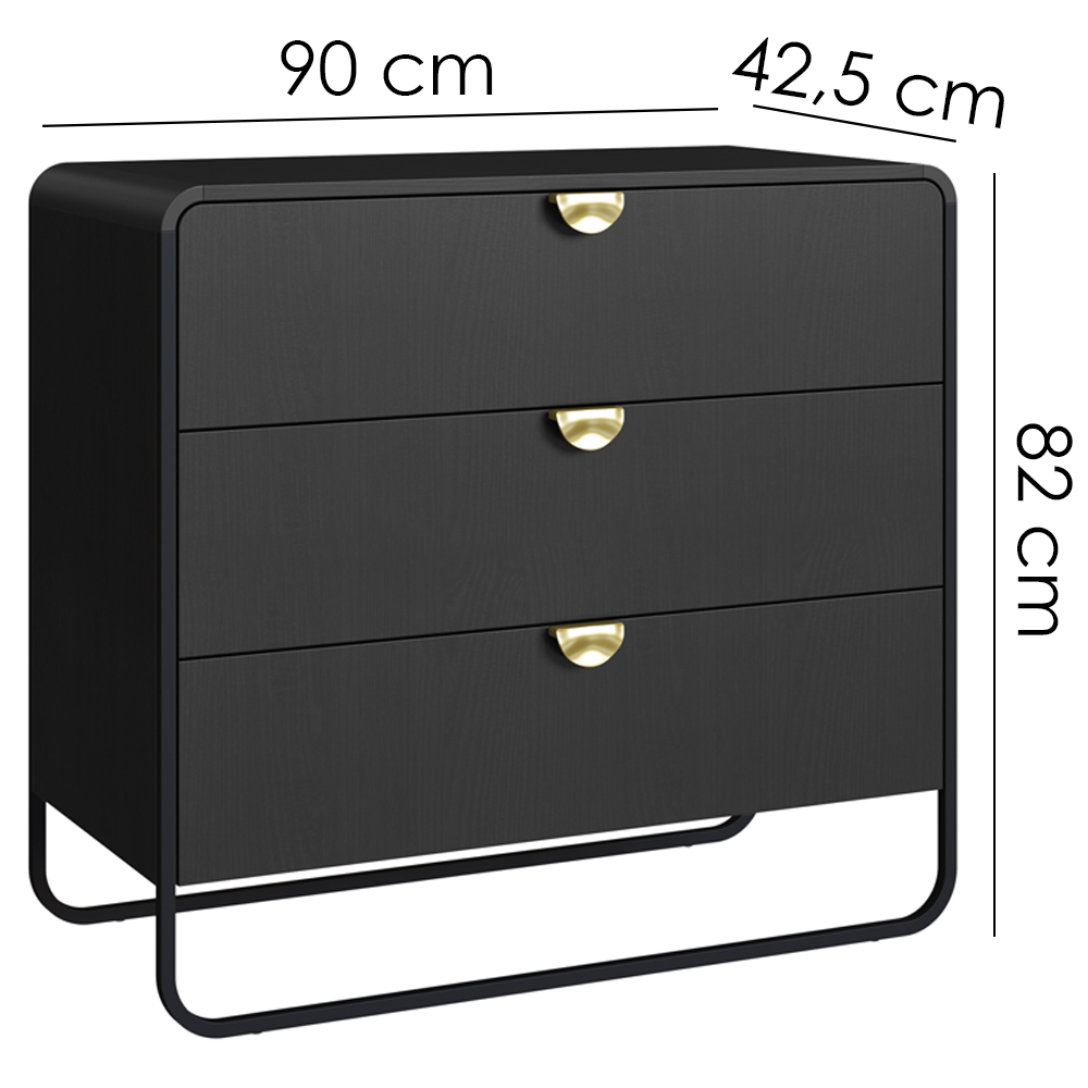 Comoda 3 Gavetas Organica 90 cm 28068 Nero Preto Artesano