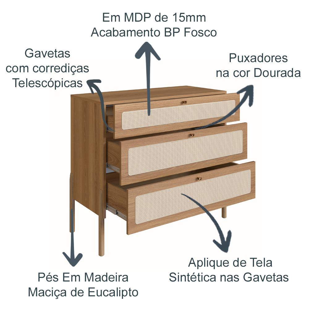 Comoda 3 Gv Corrediças Telesc Pes Madeira 27934 Oslo Hanover Artesano