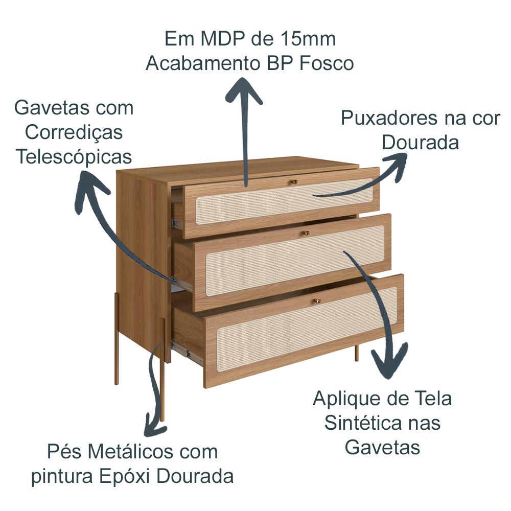 Comoda 3 Gv Corrediças Telesc Pes Metal Oslo 28934 Hanover Artesano