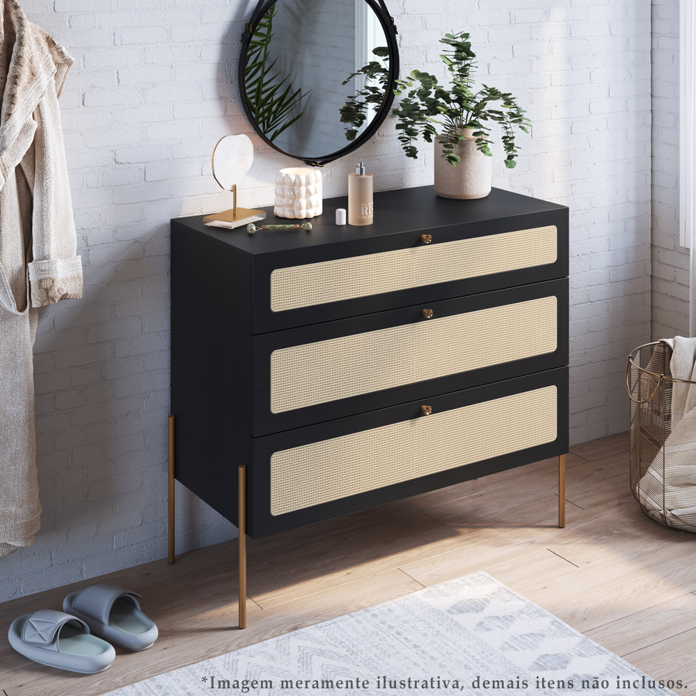 Comoda 3 Gv Corrediças Telesc Pes Metal Oslo 28934 Nero Artesano
