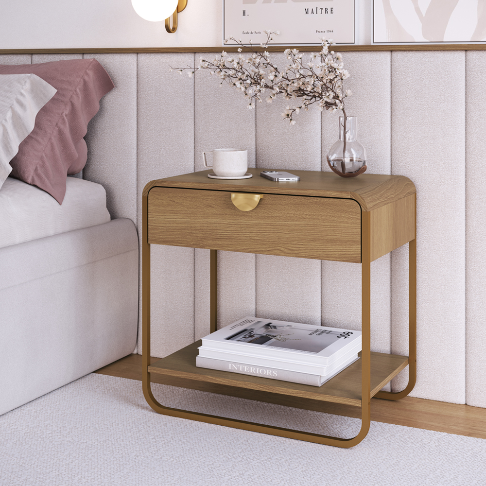 Comoda E 02 Mesas de Cabeceira Organica Hanover Dourado Artesano