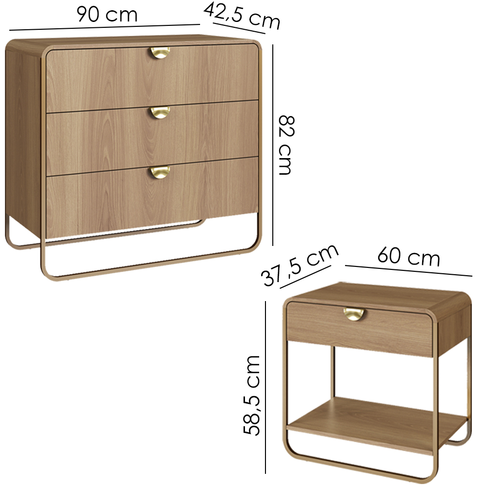 Comoda E 02 Mesas de Cabeceira Organica Hanover Dourado Artesano
