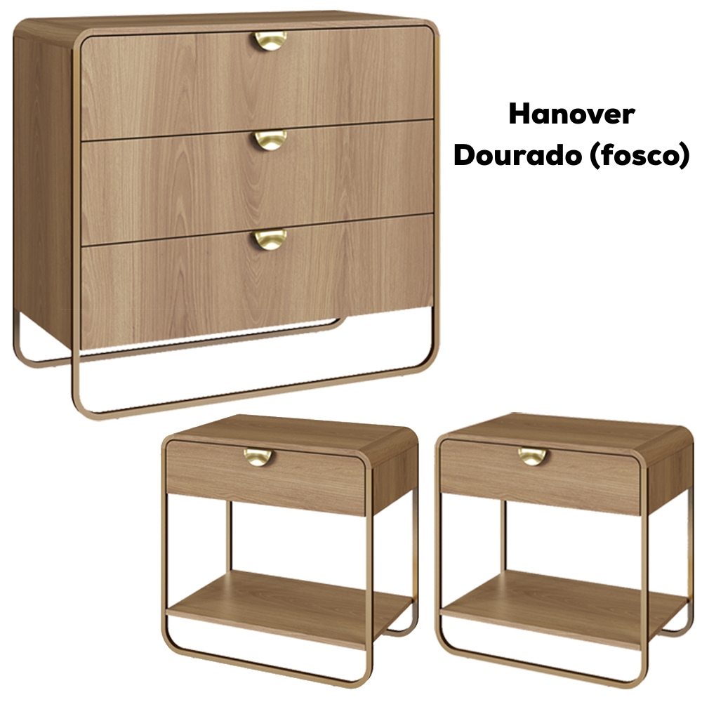 Comoda E 02 Mesas de Cabeceira Organica Hanover Dourado Artesano