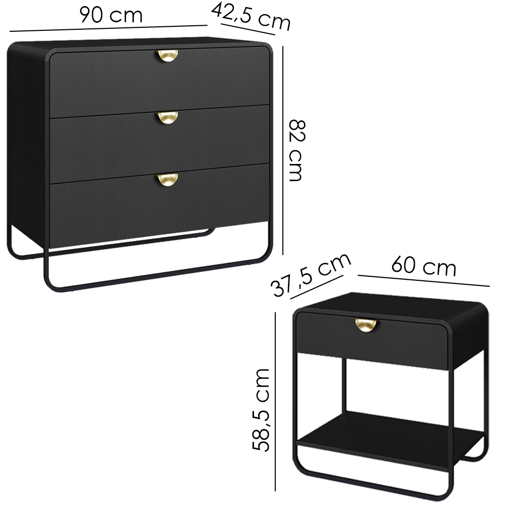 Comoda E 02 Mesas de Cabeceira Organica Nero Preto Artesano