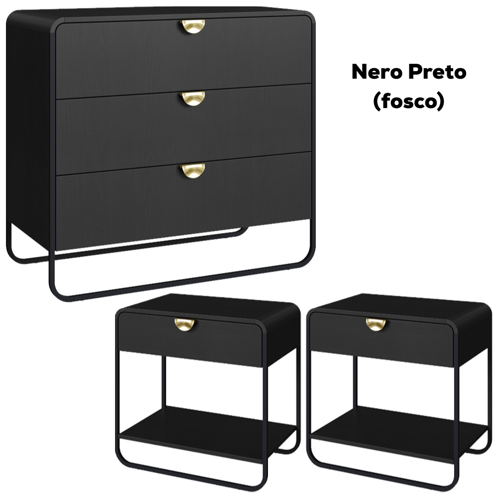 Comoda E 02 Mesas de Cabeceira Organica Nero Preto Artesano