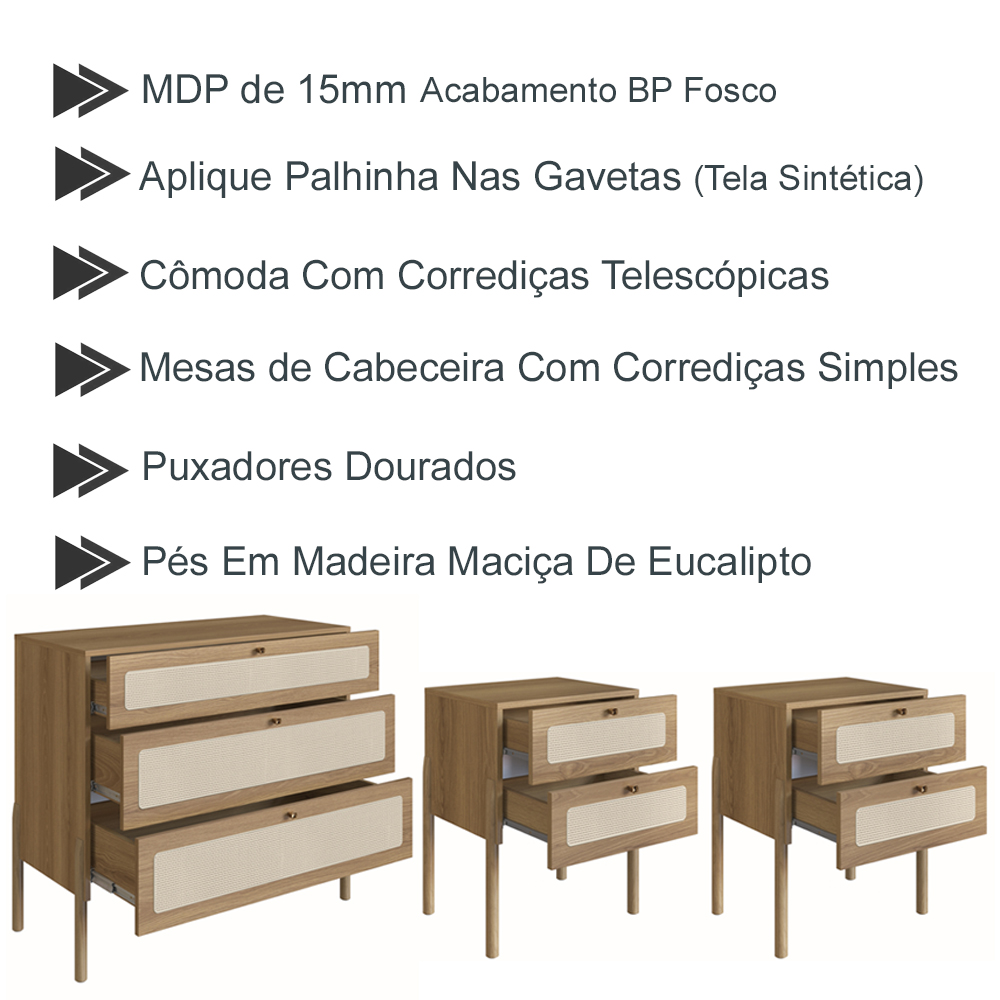 Comoda E 02 Mesas de Cabeceira Palhinha 27934x27933 Linha Oslo Hanover Artesano