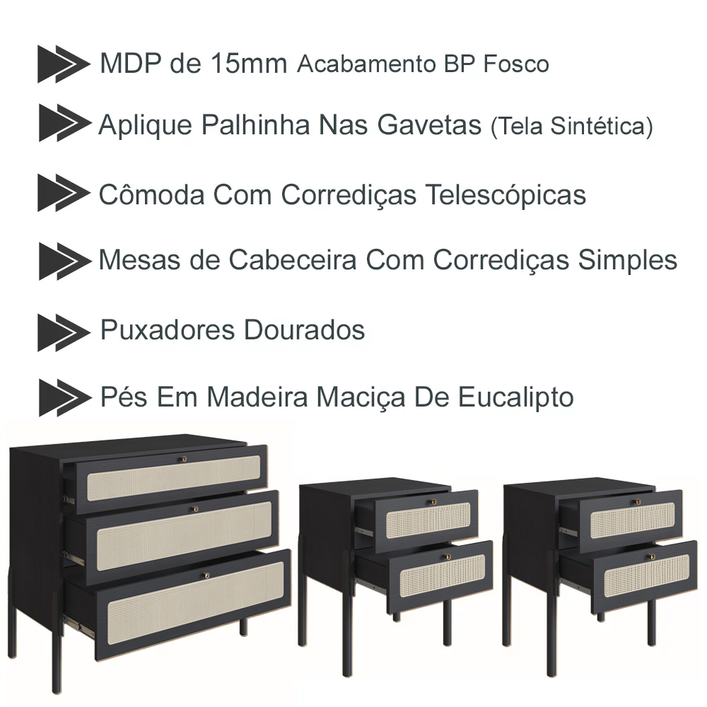 Comoda E 02 Mesas de Cabeceira Palhinha 27934x27933 Linha Oslo Nero Artesano