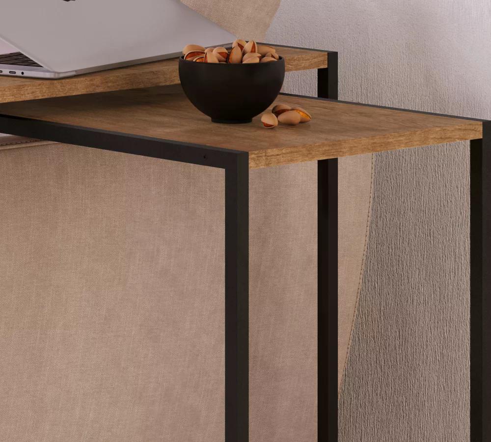 Conjunto 02 Mesas Laterais 27895 Linha Complementos Vermont Preto Fosco Artesano