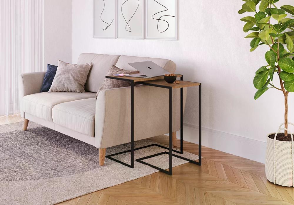 Conjunto 02 Mesas Laterais 27895 Linha Complementos Vermont Preto Fosco Artesano