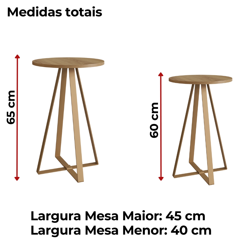 Conjunto 2 Mesas Laterais Sala Estar 27958 Hanover Dourado Artesano
