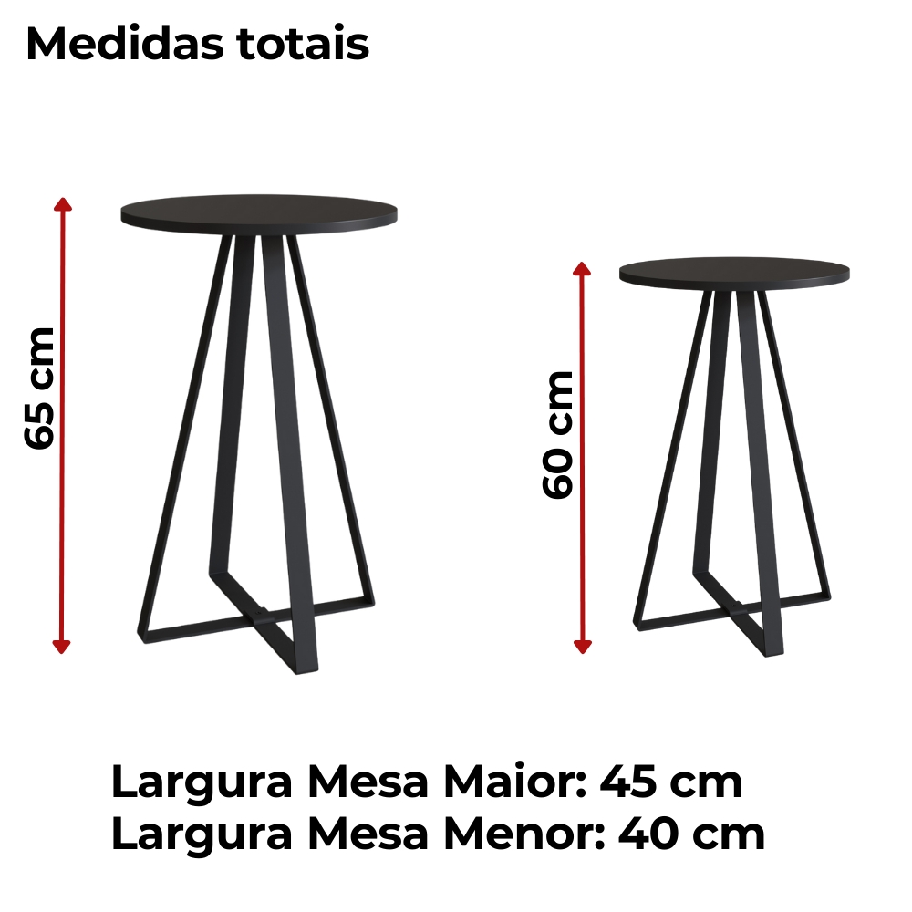 Conjunto 2 Mesas Laterais Sala Estar 27958 Preto Artesano