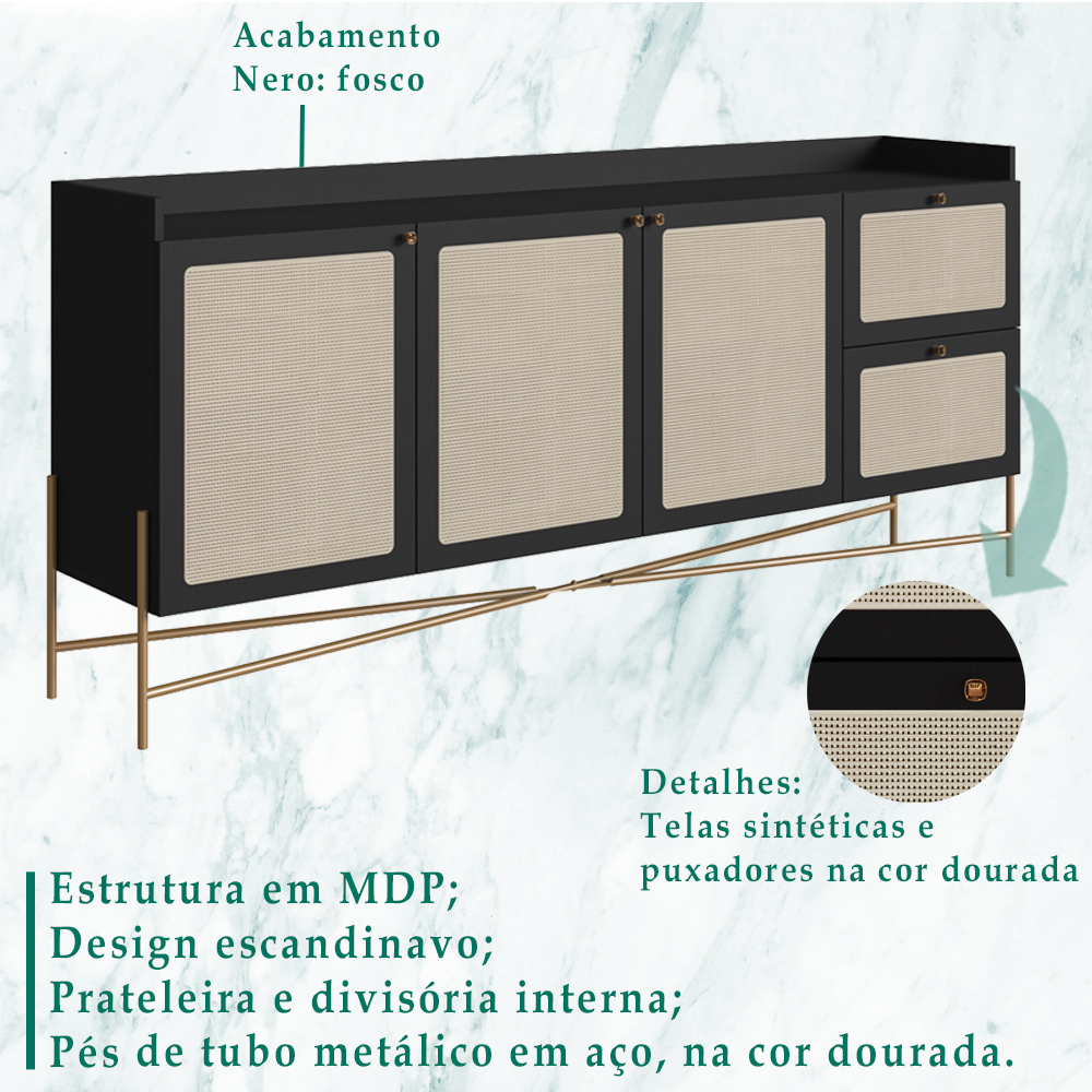 Conjunto Aparador E Buffet Palhinha 28936x28935 Linha Oslo Nero Artesano