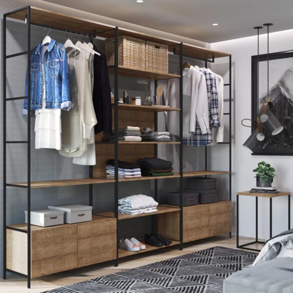 Conjunto De 3 Estantes Guarda Roupa P/ Closet 4 Gavetas E 1 Mesa Lateral