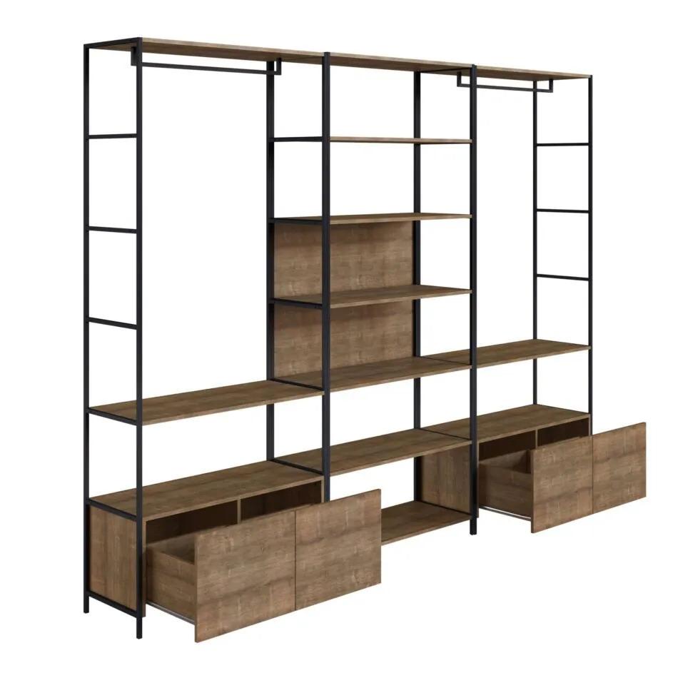 Conjunto De 3 Estantes Guarda Roupa P/ Closet 4 Gavetas E 1 Mesa Lateral