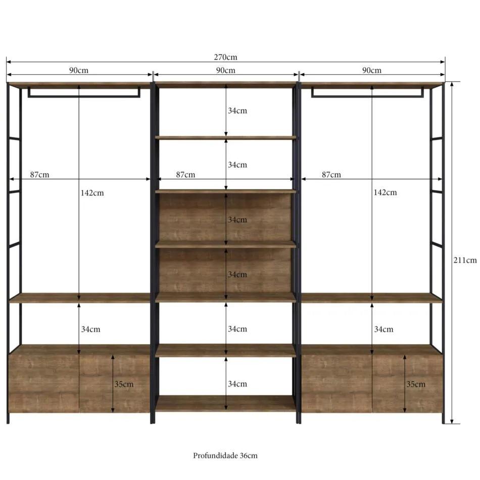Conjunto De 3 Estantes Guarda Roupa P/ Closet 4 Gavetas E 1 Mesa Lateral