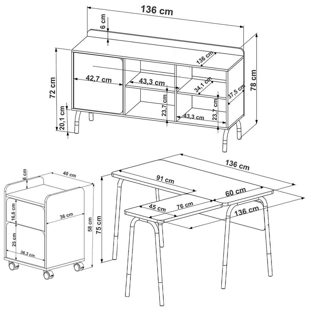 Conjunto Escritório 3 Peças 28001X995X998 Hanover Nero Artesano