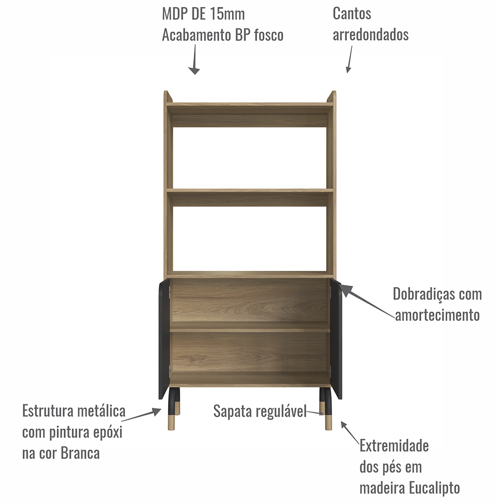 Conjunto Escritório Home Officie 3 Peças 28000X27996X27998 Nero Hanover Artesano